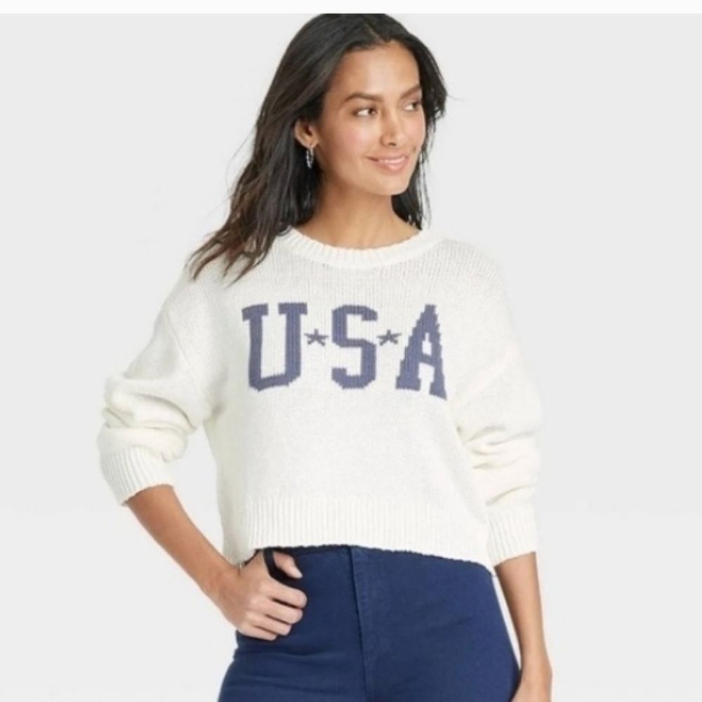 Grayson Threads White Sweater with Blue USA Design